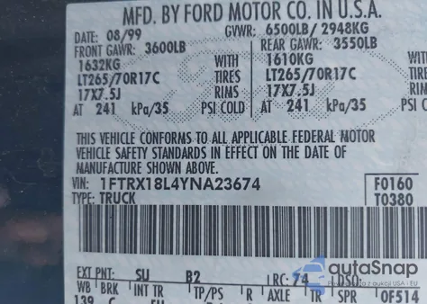 2000 Ford F-150 Lariat/Work Series/Xl/Xlt z USA, uszkodzony, nr VIN 1FTRX18L4YNA23674